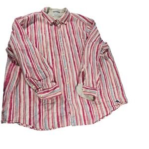 Tommy Bahama Mens XXXL 100% Linen Striped Long Sleeve Button Down Shirt Pink